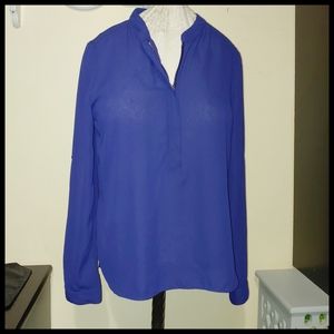 Blue Polyester Zippered Blouse